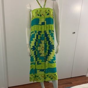 Theodora & Callum Chartreuse Turquoise strapless dress or skirt sz small